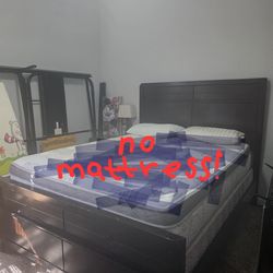 Queen size bed ( no mattress) and side table