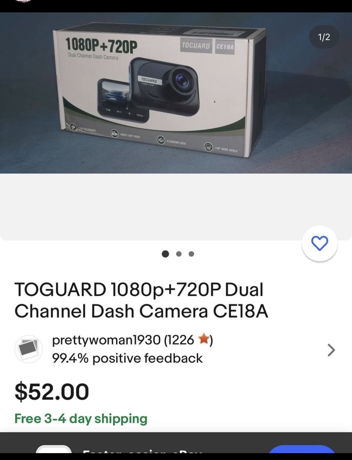 TOGUARD 1080p+720P Dual Channel Dash Camera CE18A