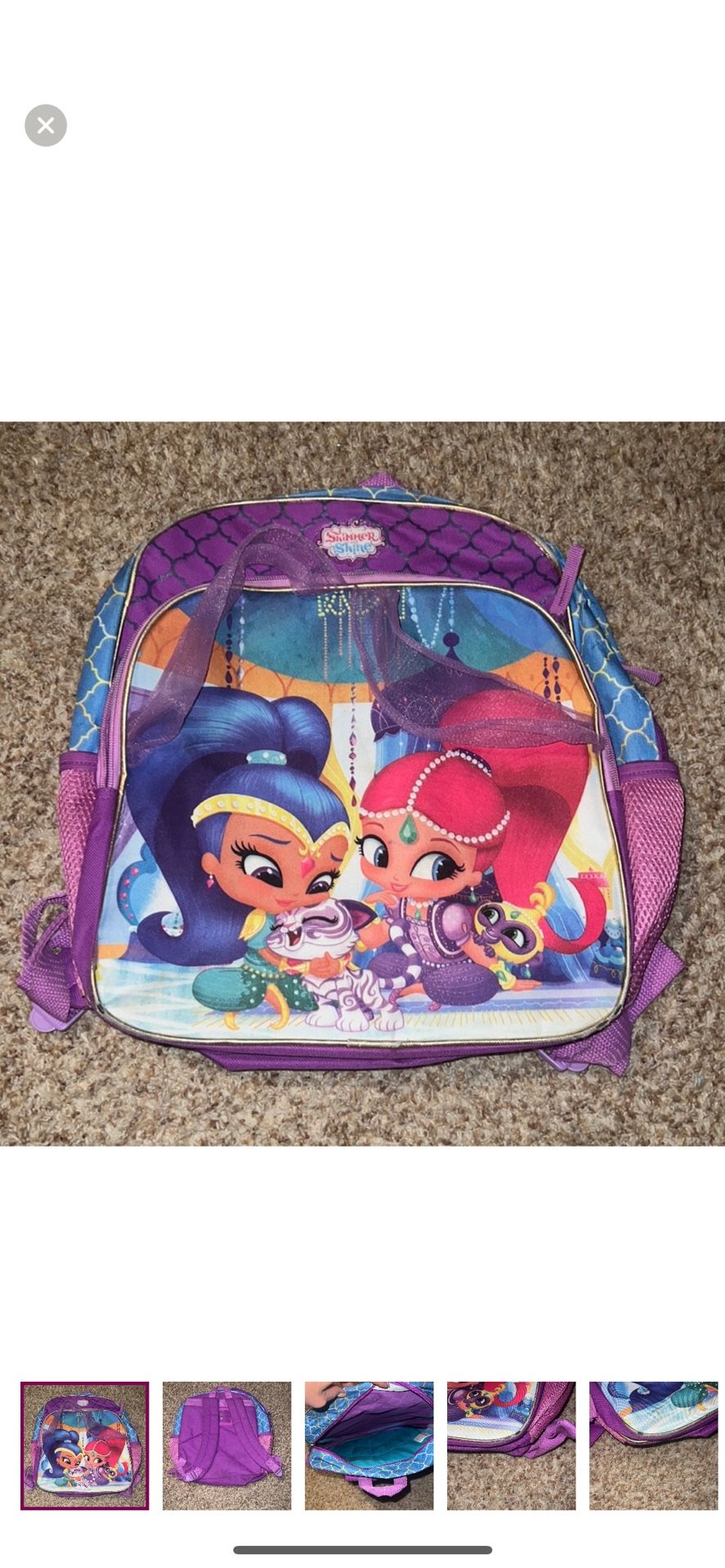Nickelodeon Girls' Shimmer with 3D Curtain Girls 14 Inch Backpack. Corners are worn see pics!