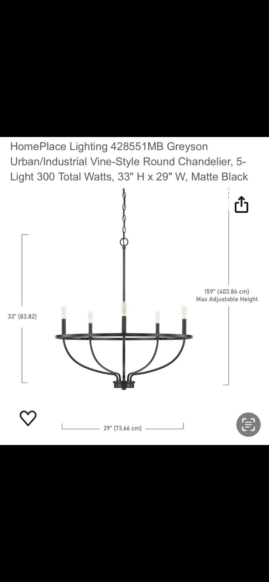 2 Large Black Chandeliers Brand New