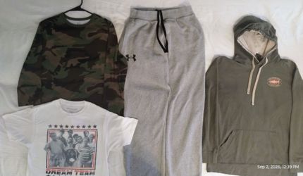 Casual Clothes Lot Bundle 4pc - Under Armour, Camo Shirt, Sandlot, Hoodie