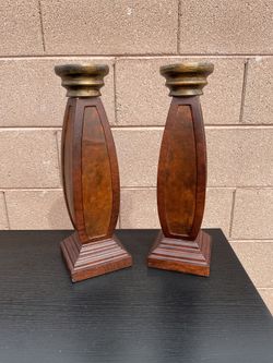 Pair/Set of 2 Brown Pillar Candle Holders 16” tall