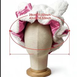 Women' Luxurious White Teddy Bear Plush Hat with Satin Lining - Adjustable 3D Sleep Bonnet, Breathable Hair Care for Night Sleep, Parties & Holidays, 