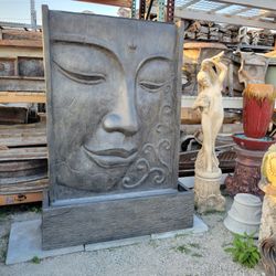 Concrete Resin Fiberglass Mantra Meditating Buddha Statue Wall Fountain / Cement Fiberglass Backyard Patio Buddha Fountains