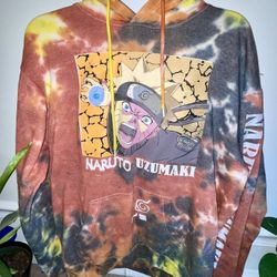 Naruto Shippuden Men Sweatshirt Orange Tie Dye Hoodie Uzumaki Anime Size M