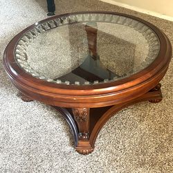 Round Wood & Glass Coffee Table