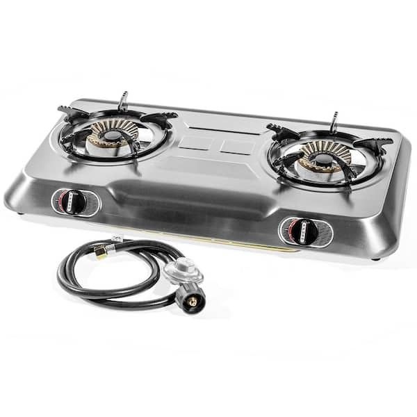 Stainless Steel Propane LPG Gas Stove Portable Fryer Double Burner with Regulator Hose Kit