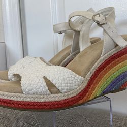 RAINBOW stripe wedge rope sandals sz 7M, Used Only Once, Great Condition