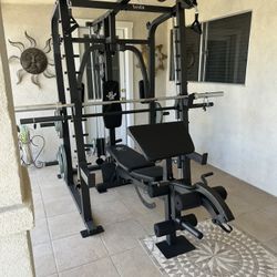Vesta Fitness Smith Machine 2001 w/Bench Attachment | 230lb Bumpers Weights | 7ft Olympic Bar | Fitness | Gym Equipment | FREE DELIVERY 🚚