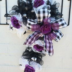 Merry Gothmas Gothic Candy Cane Wreath Goth Christmas Home Decor Buffalo Plaid