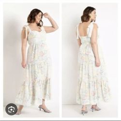 ELOQUII Maxi Dress Seashell Print Shoulder Tie