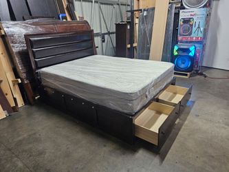 Queen Bed Frame with Storage Drawers and Mattress