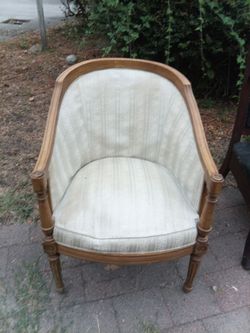 Vintage Wood Frame Barrel Accent Chair