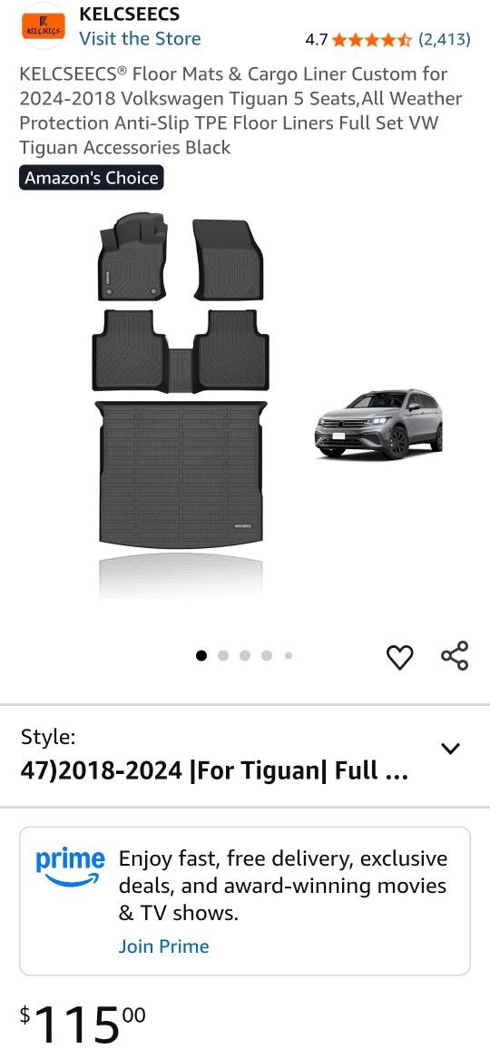 KELCSEECS® Floor Mats & Cargo Liner Custom for 2024-2018 Volkswagen Tiguan 5 Seats,All Weather Protection Anti-Slip TPE Floor Liners Full Set VW Tigua