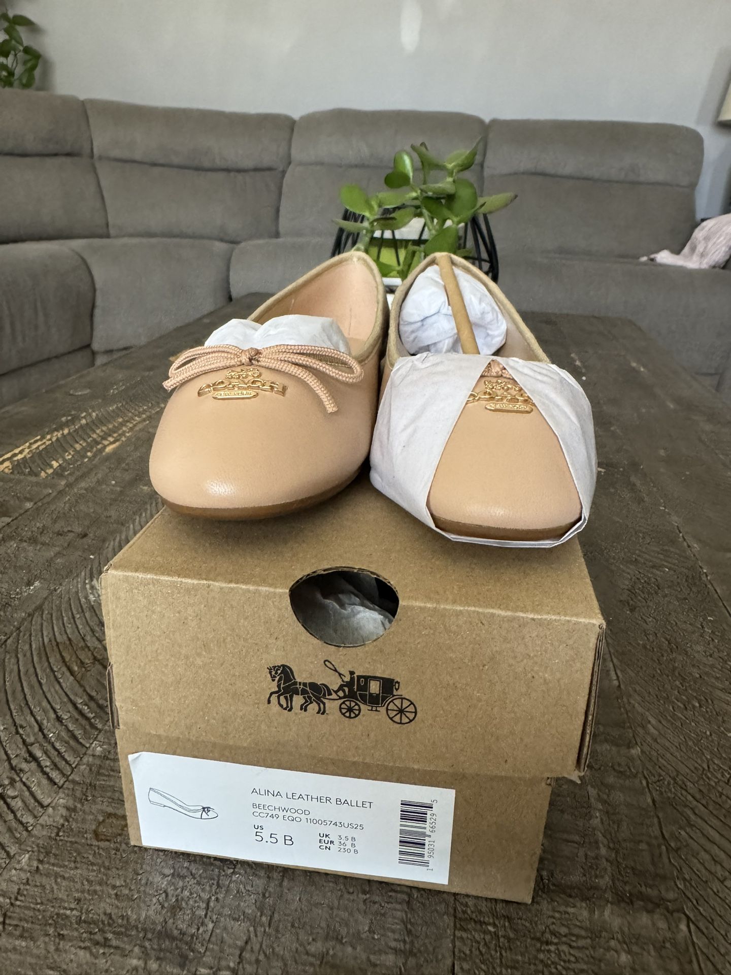Coach Lola Ballet Flats in Nude Leather Flesh Size 5.5 B