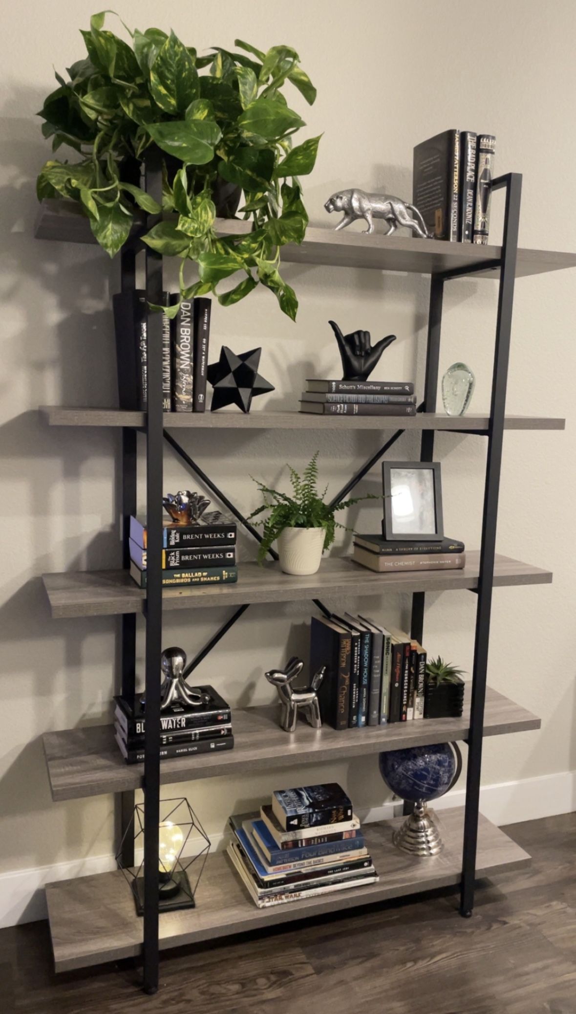 70” Grey Wood Bookshelf