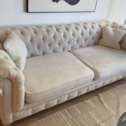 Chesterfield Linen Sofa, Armchair And Ottoman 