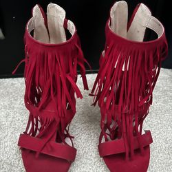Red Fringe Heels -Size 37 / 6.5 - Great Condition!! Wore Once