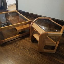 Two MID-CENTURY MODERN LOU HODGES OAK COFFEE AND END TABLE 