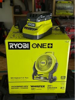RYOBI ONE+ 18V Cordless Hybrid WHISPER SERIES 7-1/2 in. Fan with battery and charger included