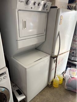 Whirlpool  Stacked  Washer and electric dryer  220 volts  W27 1/4  D32 7/16 H75 1/2 Washer 3.5 cu ft Dryer 5.9 cu ft 3 months warranty parts and labor