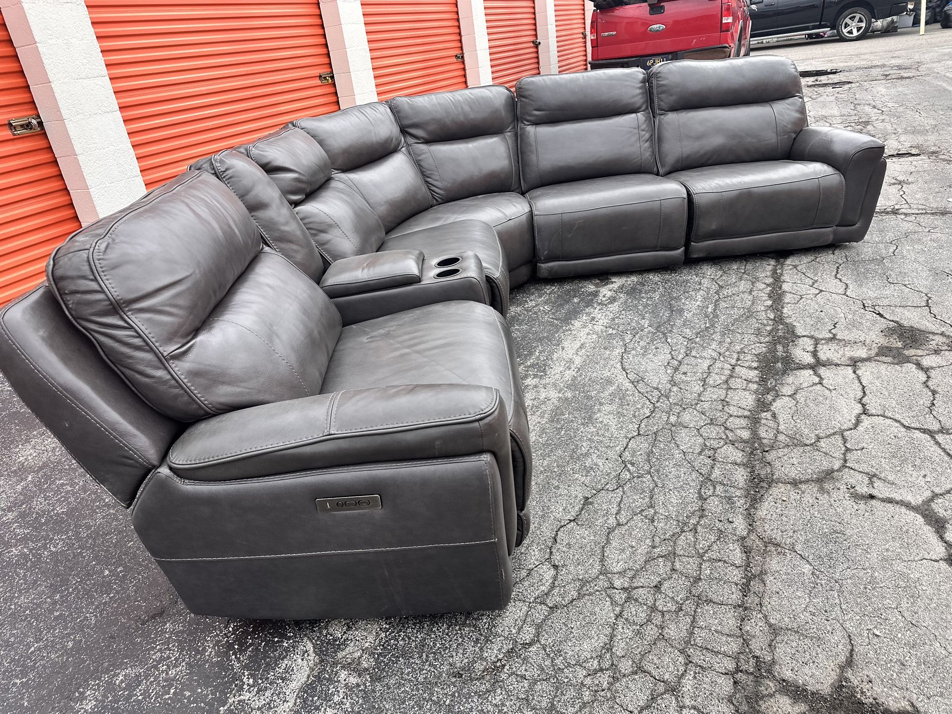 Gray Leather Power Reclining Sectional
