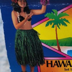 hawaiian hula skirt with coconut  bikini top set costume new waist 28" length 26"