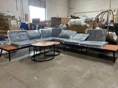 New Assembled Acacia Wood Outdoor Patio Set 6 Pcs L Shape Patio Furniture