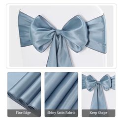 10Pcs Satin Chair Sashes Ties, Dusty Blue Satin Chair Sashes Bows