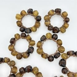 Set 12 Bombay Napkin Rings Amber Glass Copper Wired Gold Brown