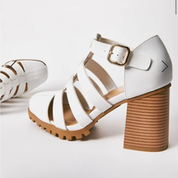 JustFab Hazel Block Heel – Bright White – Size 7