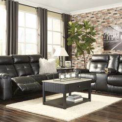 Kempten Black LED Reclining Living Room Set (SOFA and LOVESEAT