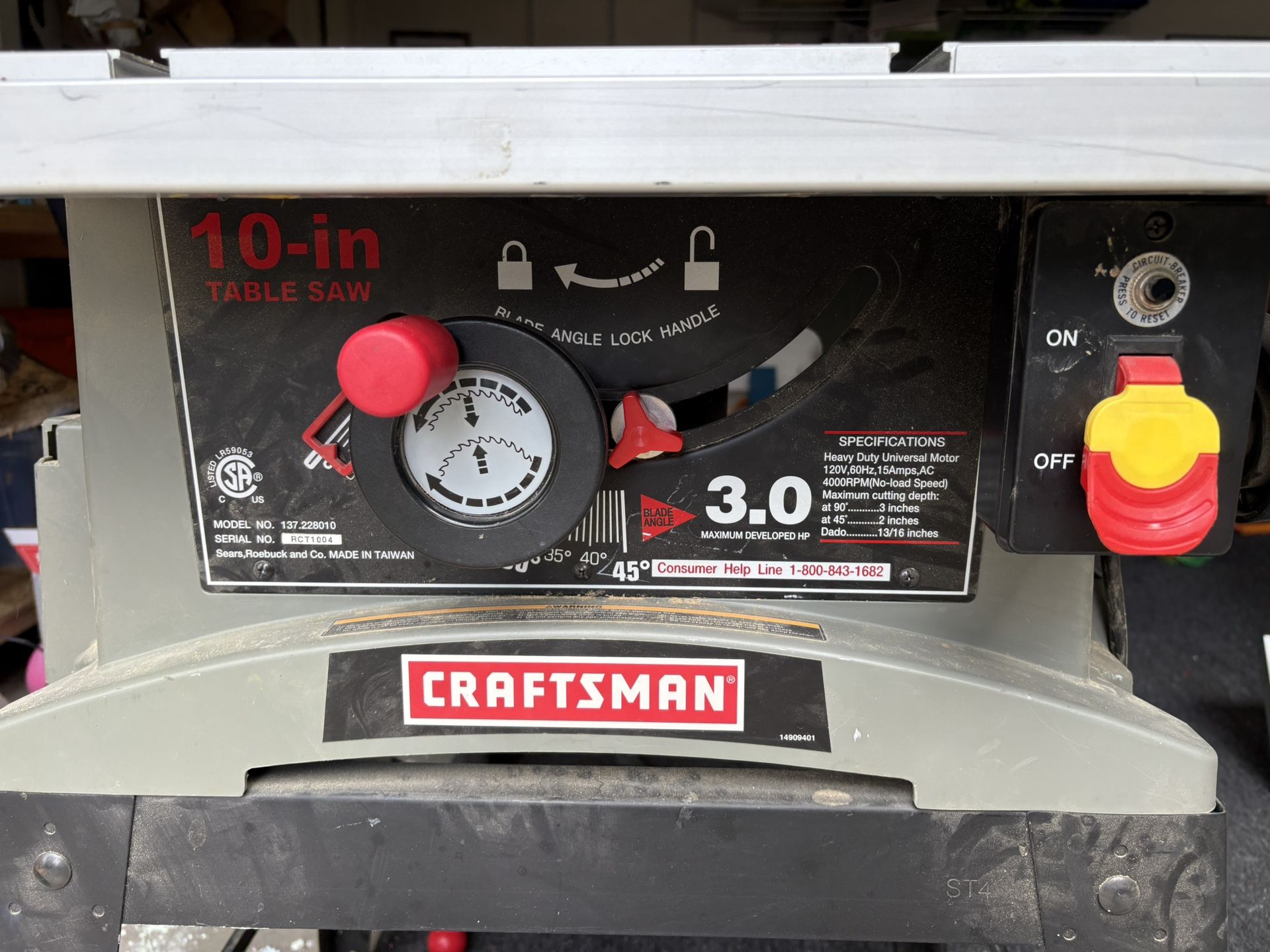 Craftsman 10” Tablesaw w/ 3 Blades, Fence and Bed Extension