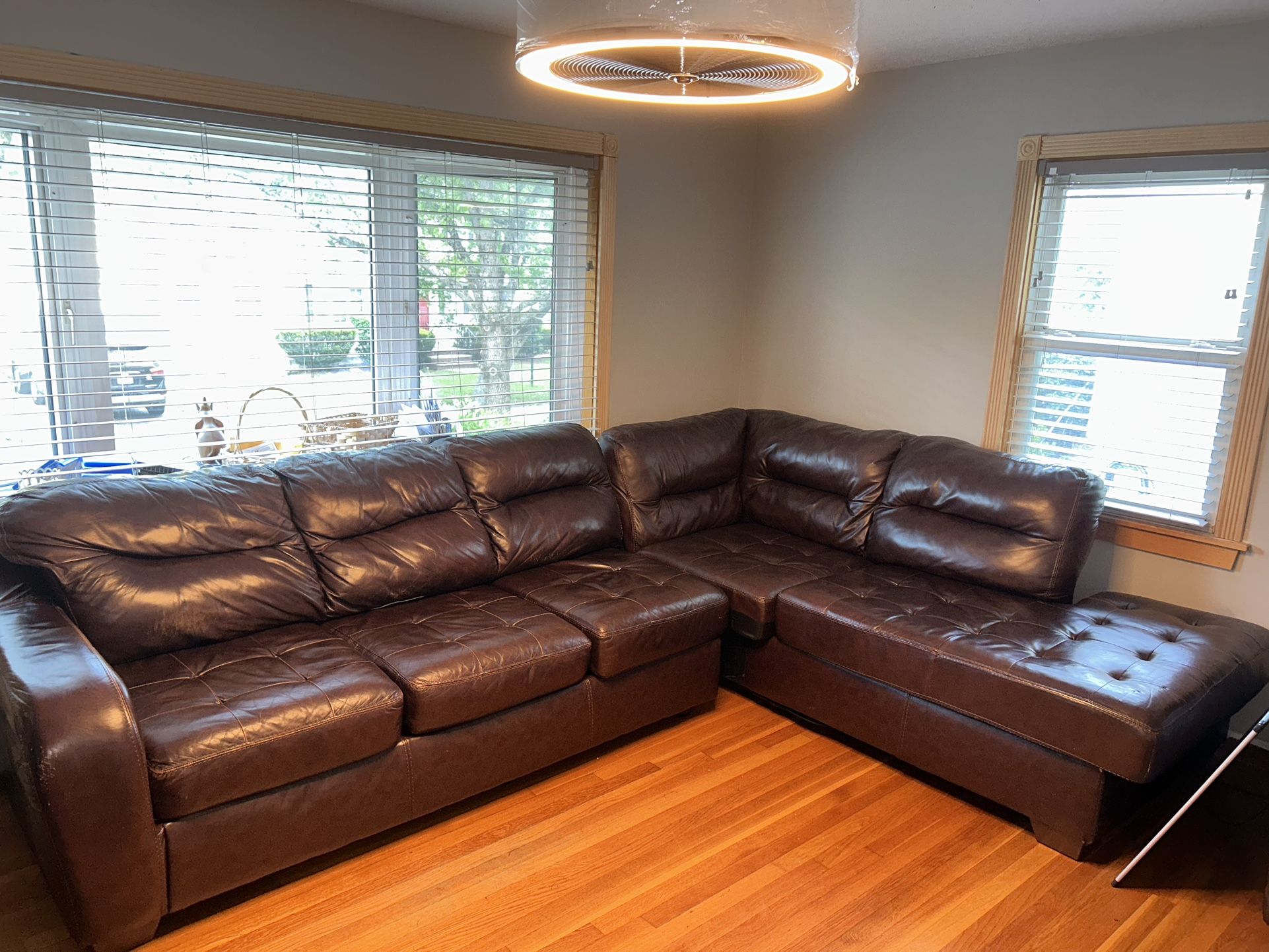 Brown Faux Leather Sectional Couch 