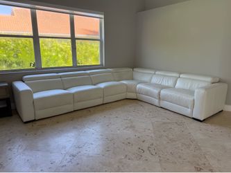 White leather power reclining sectional sofa
