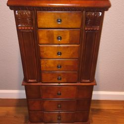 Cherry Wood Standing Jewelry Armoire 