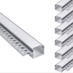 hunhun 6-Pack 6.6ft/2Meter Plaster-in LED Channel, Trimless recessed LED Aluminum Channel with Single Flange,led Channels for LED Strip, Super for Wid