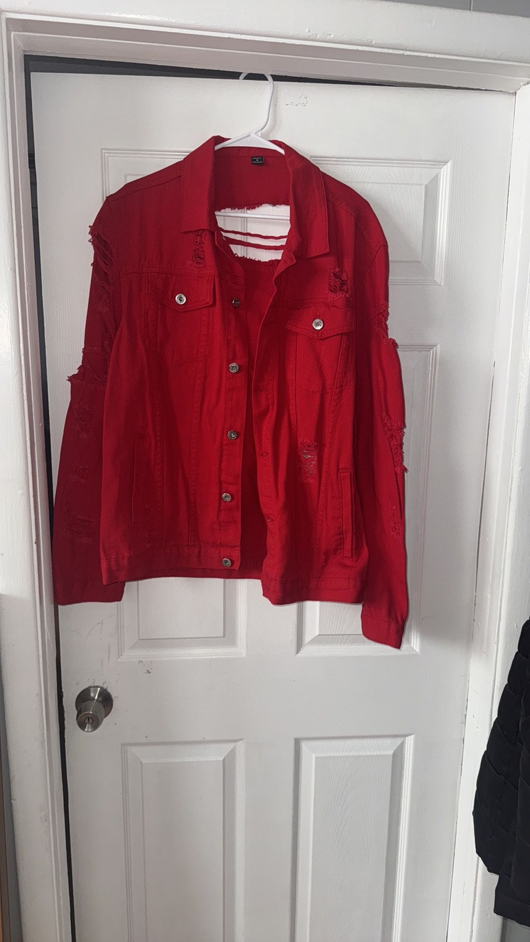 Red Ripped Denim Jacket