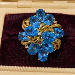 14K GOLD SWISS BLUE TOPAZ RING 