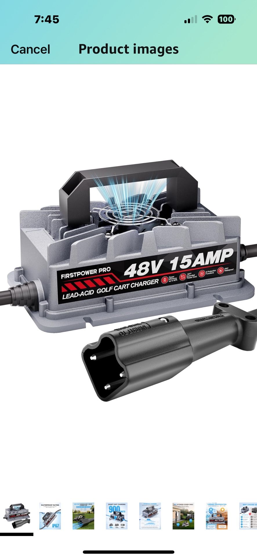 Brand New 48V/15A Smart Golf Cart Charger Yamaha G29 & Drive 2 GC, Fast Lead Acid Charger, 3 Pin Leaf Plug, IP67 Waterproof
