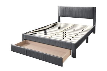 Brand new dark gray or pink corduroy full storage bedframe