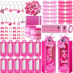 Geiserailie 195 Pcs 12 Sets Hot Pink Princess Party Favors Include Gift Box Sunglass Silicone Bracelet Keychain Bow Hair Band Comb Card Sticker Ribbon