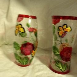 Set Of 2 Hand Painted Vases