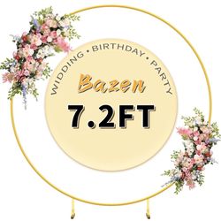 7 FRound Backdrop Stand Gold - Circle Balloon Arch Kit Frame Wedding Balloon Arch Kit with Stand Base Flower Ring Arch for Ceremony Birthday Party Bab