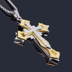 New Cross Pendant Necklace Stainless Steel Unisex's Chain Crucifix Men Women