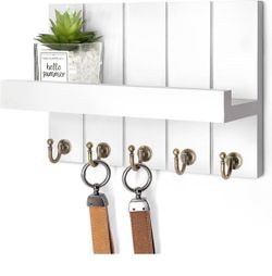Key Holder Wall Mount with 5 Key Hooks for Entryway, White