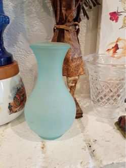 Frosted Aqua Glass Vase