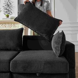 113.5'' Modular Sectiona Corduroy Sofa, Sectional Couches for Living Room U Shaped Sectional Couch with Storage Ottoman, 6 Seats Convertible Sectional