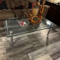 PIEFF Glass & Chrome Oblong Coffee Table – Mid-Century Modern 1960s/70s – 54x30x16 in