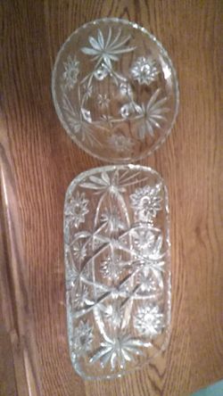 Matching crystal candy dish and olive tray